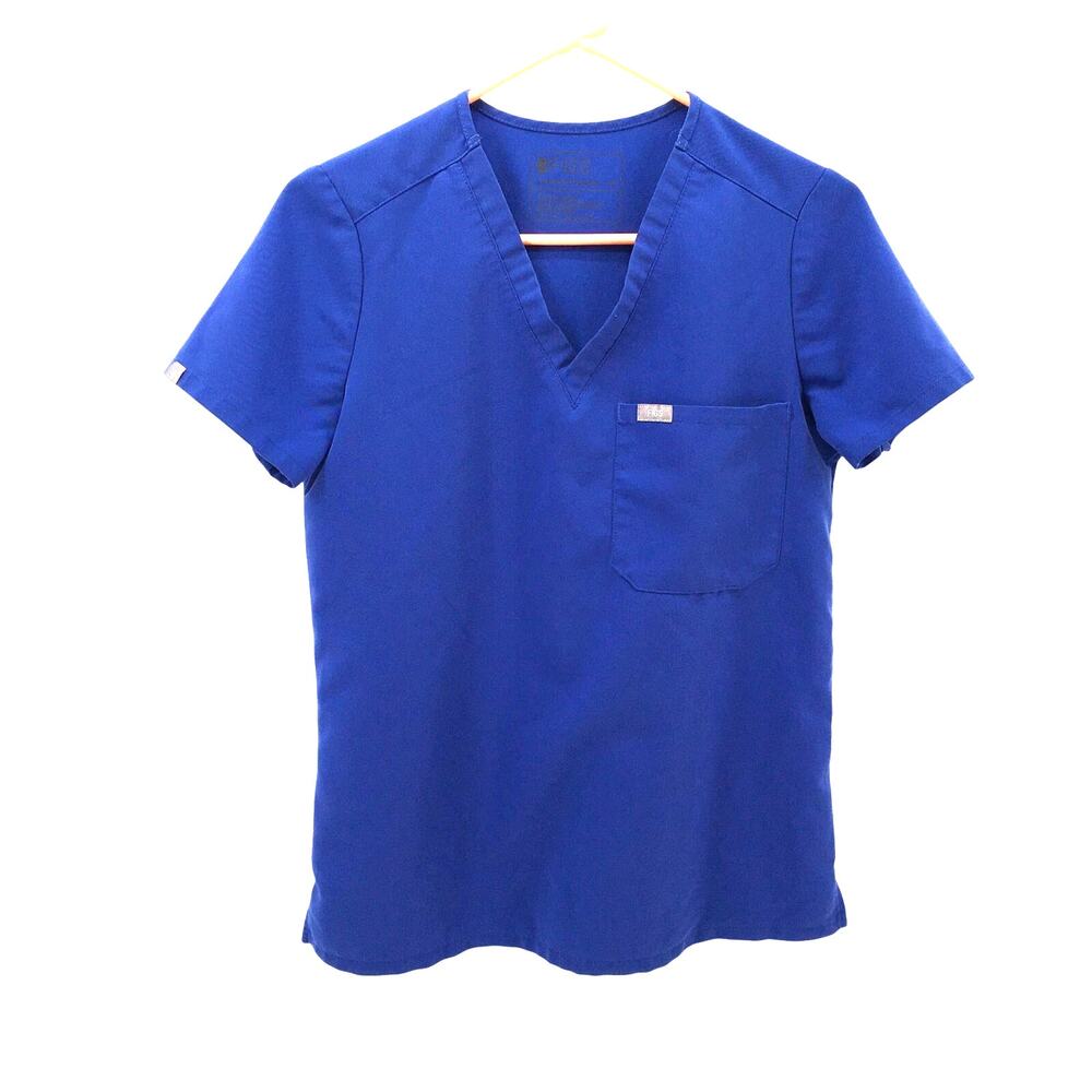 FIGS Catarina One-Pocket Scrub Top Denim Blue Extra Small XS V Neck Nursing Work